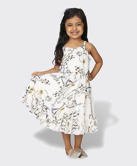 Tic Tac Toe Sleeveless Printed Floral Skirt & Top Set - White