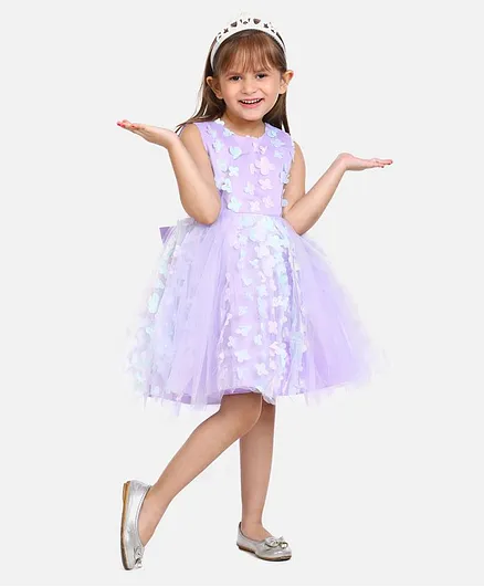 Whitehenz Clothing Sleeveless Flower Applique Dress - Purple