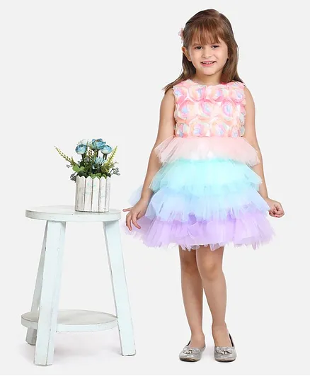 Whitehenz Clothing Sleeveless Rosette Layered Dress - Peach & Pink