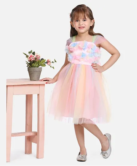 Whitehenz Clothing Sleeveless Flower Applique Dress - Peach