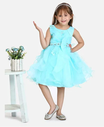 Whitehenz Clothing Sleeveless Flower Applique Bow Dress - Sea Green