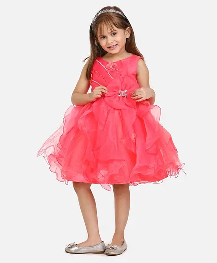 Whitehenz Clothing Sleeveless Flower Applique Bow Dress - Pink