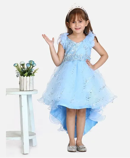 Whitehenz Clothing Sleeveless Floral Embellished Fairy High Low Hem Dress - Light Blue