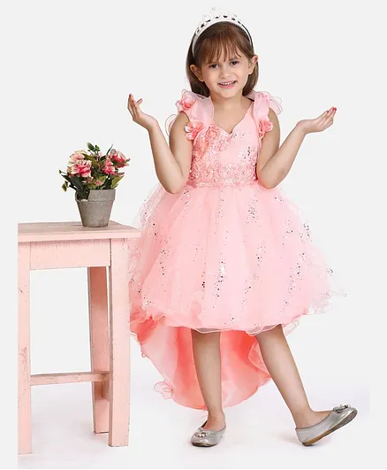 Whitehenz Clothing Sleeveless Floral Embellished Fairy High Low Hem Dress - Peach