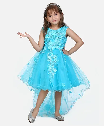 Whitehenz Clothing Flower Decorated Sleeveless High Low Dress - Light Blue