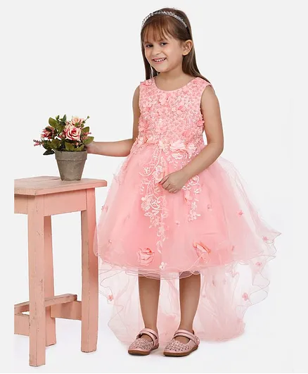 Whitehenz Clothing Flower Decorated Sleeveless High Low Dress - Peach