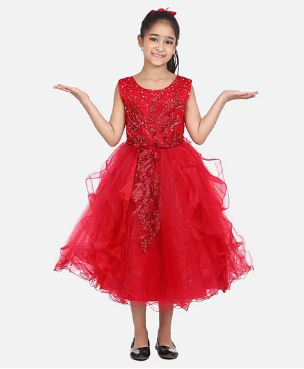 Whitehenz Clothing Flower Embroidered Bodice Sleeveless Dress - Maroon