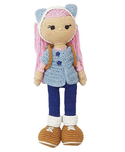 Happy Threads Crochet Amigurumi Cat Ears Doll Blue - Height 25.4 cm