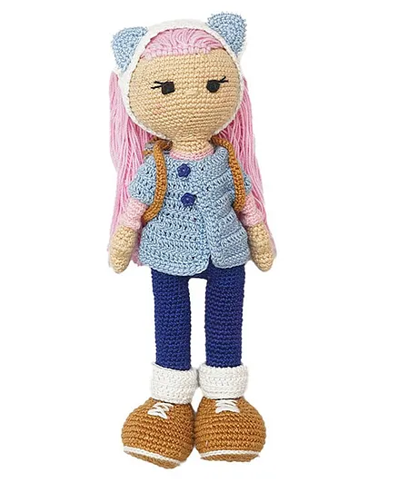 Happy Threads Crochet Amigurumi Cat Ears Doll Blue - Height 25.4 cm