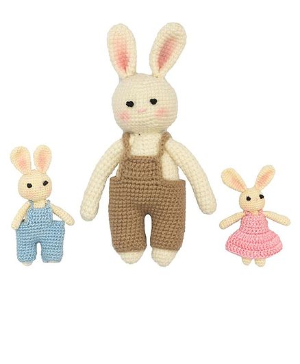 Happy Threads Amigurumi Crochet Soft Toy Bunny Colony Pack of 3 Multicolor - Height - 17.78 cm
