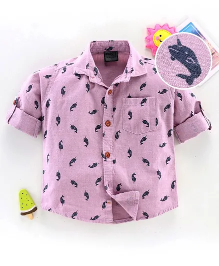 Rikidoos Full Sleeves Fish Printed Shirt - Light Purple