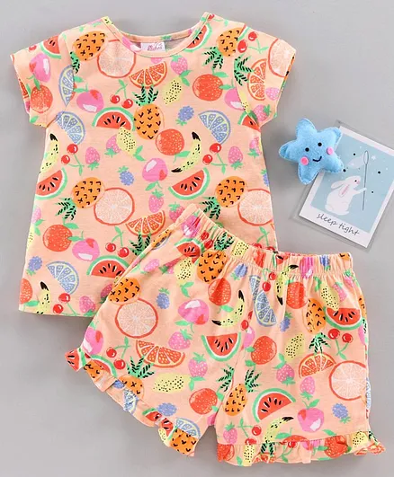 Pspeaches Fruits Print Short Sleeves Night Suit - Peach