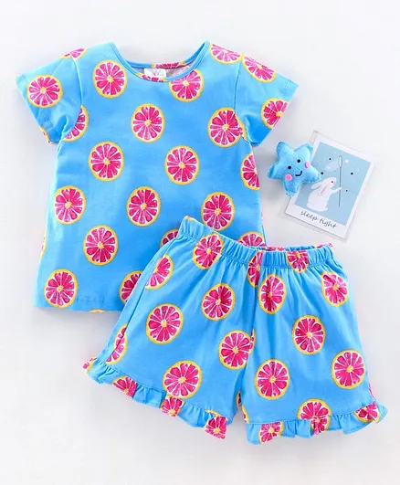 Pspeaches Fruit Print Short Sleeves Night Suit - Blue