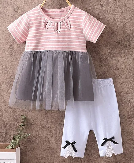 Kookie Kids Short Sleeve Frocks with Leggings - Pink