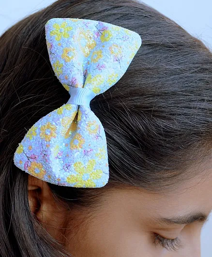 Pretty Ponytails Glitter Floral Bow Hair Clip - Blue