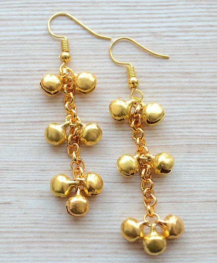 Pretty Ponytails Long Ghungaroo Ethnic Earrings - Golden