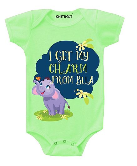 KNITROOT Short Sleeves I Get My Charm From Bua Printed Onesie - Light Green