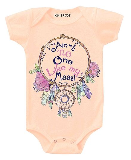 KNITROOT Short Sleeves Like My Massi Printed Onesie - Peach