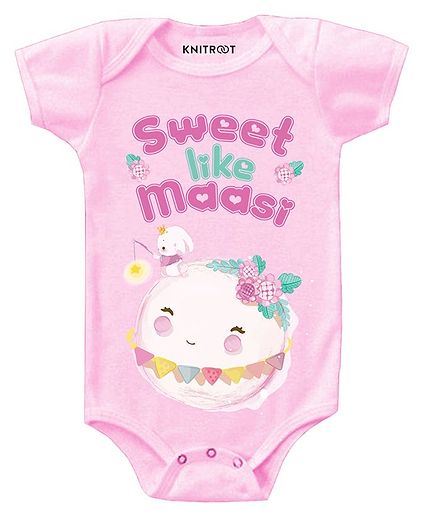 KNITROOT Short Sleeves Sweet Like Massi Printed Onesie - Pink