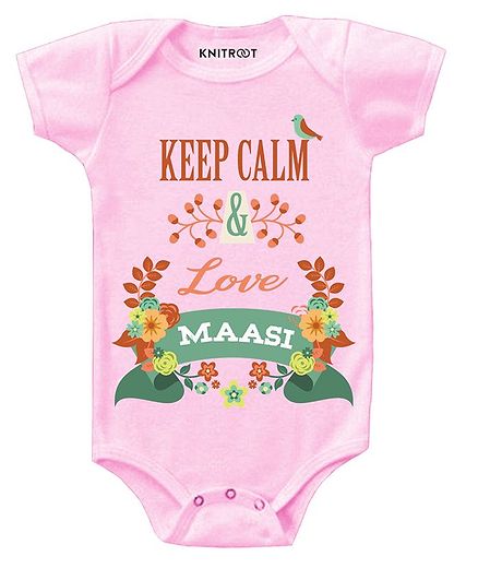 KNITROOT Short Sleeves Keep Calm And Love Massi Printed Onesie - Pink
