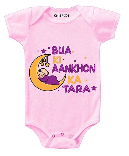 KNITROOT Short Sleeves Aakhon Ka Tara Printed Onesie - Pink