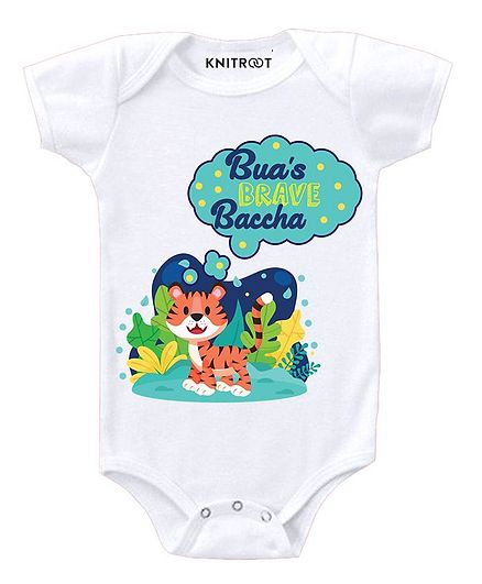 KNITROOT Short Sleeves Bua's Brave Baccha Printed Onesie - White