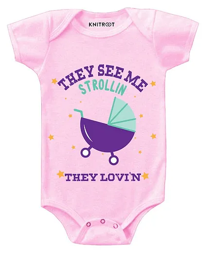KNITROOT Short Sleeves Strolling Loving Printed Onesie - Light Pink