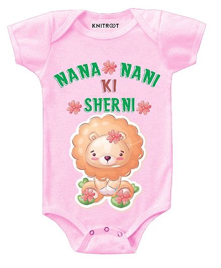 KNITROOT Short Sleeves Sherni Printed Onesie - Light Pink