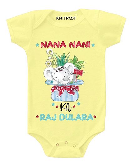 KNITROOT Short Sleeves Raj Dulhara Printed Onesie - Yellow