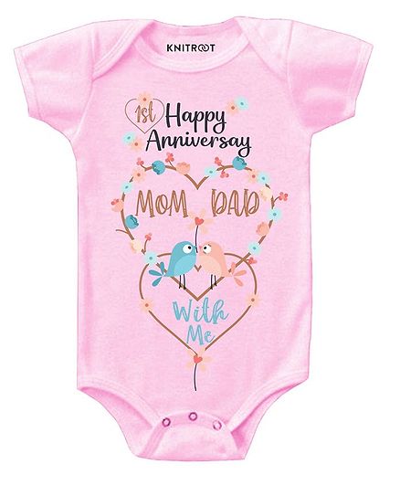 KNITROOT Short Sleeves Happy Anniversary Mom Dad Print Onesie - Pink