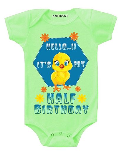 KNITROOT Short Sleeves Half Birthday Print Onesies - Green