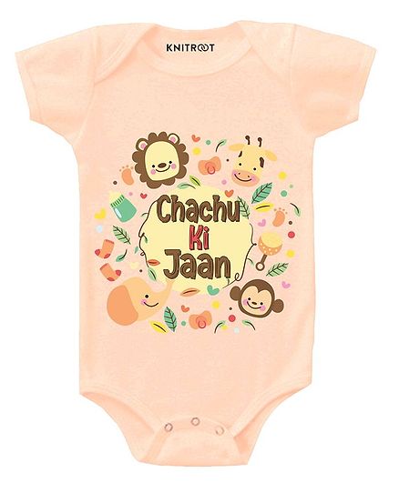 KNITROOT Short Sleeves Chachu Ki Jaan Print Onesie - Peach