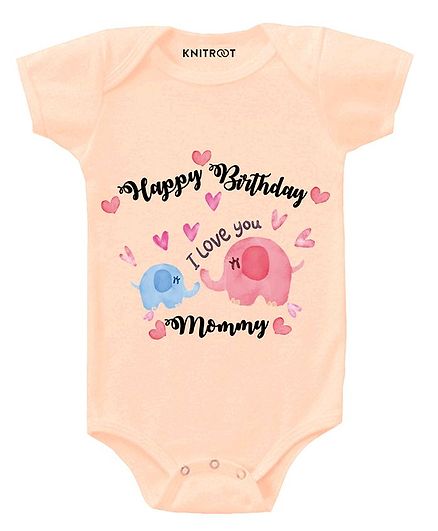 KNITROOT Short Sleeves Happy Birthday Mommy Print Onesie - Peach