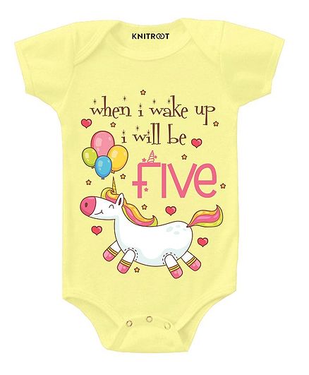 KNITROOT Short Sleeves I'll Be 5 Print Onesie - Yellow