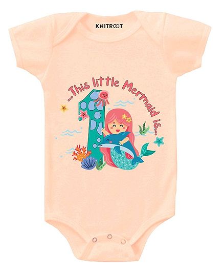 KNITROOT Mermaid Print Short Sleeves Onesie - Peach