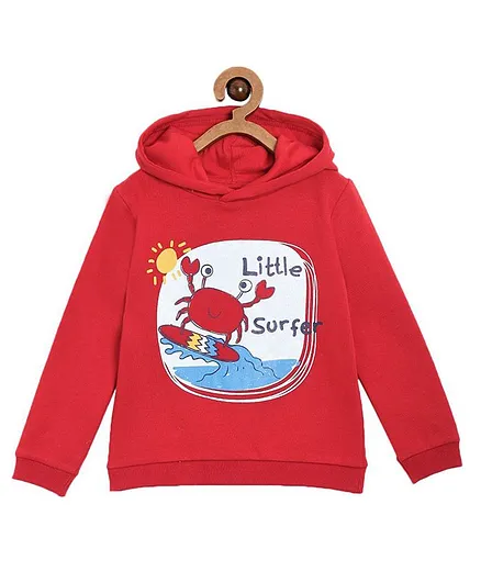 The Mom Store Little Surfer Print Full Sleeves Hoodie - Red