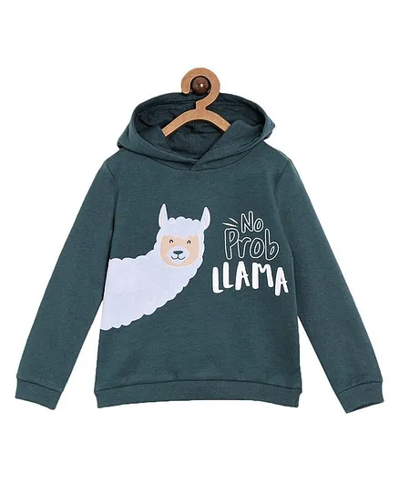 The Mom Store No Prob Llama Print Full Sleeves Hoodie - Green