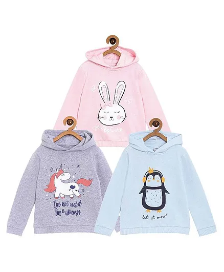 The Mom Store Full Sleeves Animal Print Pack Of 3 Hoodies - Multi Colornguin - Multicolored