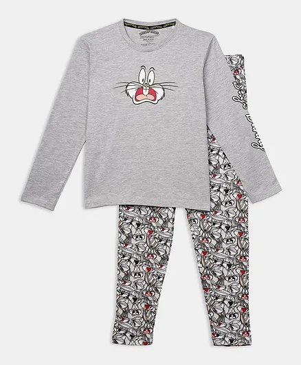 Nap Chief Full Sleeves Tom Printed Night Suit - Grey