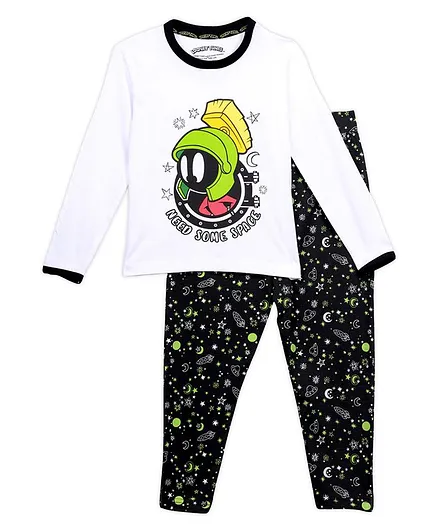 Nap Chief Full Sleeves Looney Tunes Character Printed Night Suit - White
