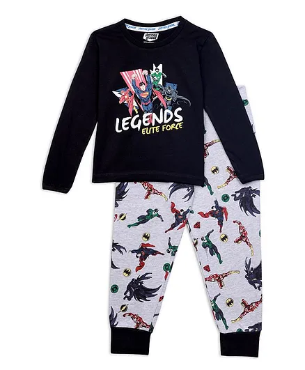 Nap Chief Full Sleeves Justice League Printed Night Suit - Black