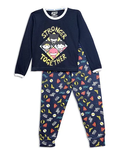 Nap Chief Full Sleeves Justice League Printed Night Suit - Navy Blue