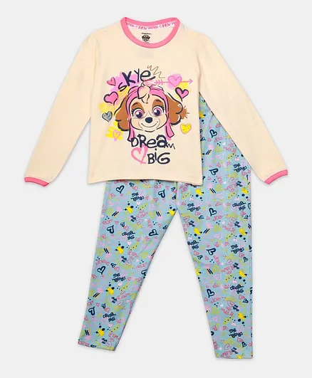 Nap Chief Full Sleeves Paw Petrol Organic Cotton Night Suit - Beige