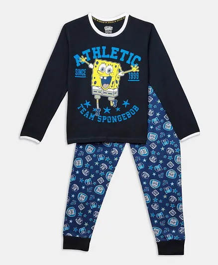 Nap Chief Full Sleeves Spongebob Printed Night Suit - Navy Blue
