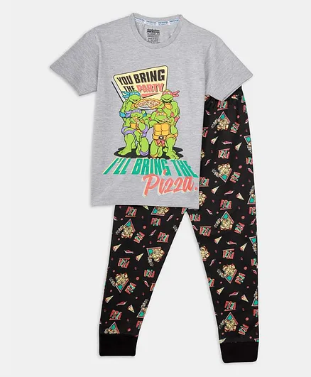 Nap Chief Short Sleeves Pizza Party Organic Cotton Night Suit - Grey