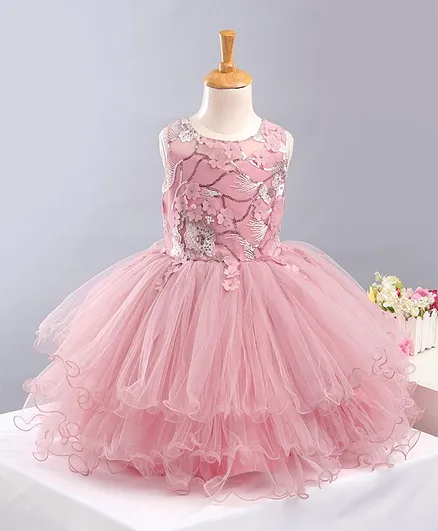 Bluebell Sleeveless Frock Floral Embroidery - Pink