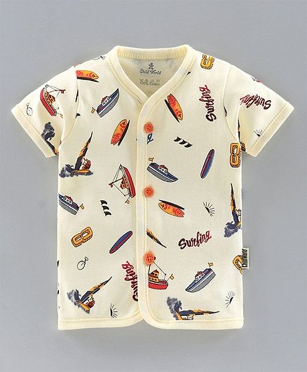 Child World Half Sleeves Vest Ship Print - Yellow