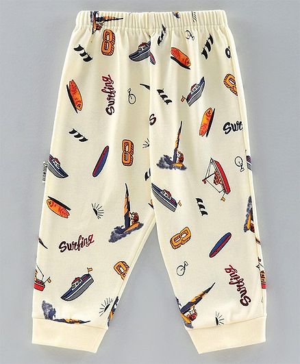 Child World Full Length Lounge Pant Ships Print - Off White