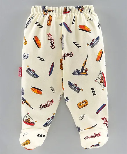 Child World Bootie Leggings Ships Print - Off White