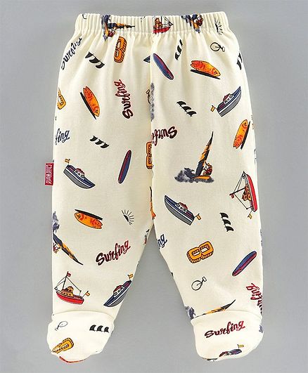 Child World Bootie Leggings Ships Print - Off White